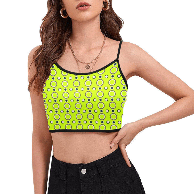 neon green polka dot unique print 2AB Women's Spaghetti Strap Crop Top (Model T67) - Objet D'Art
