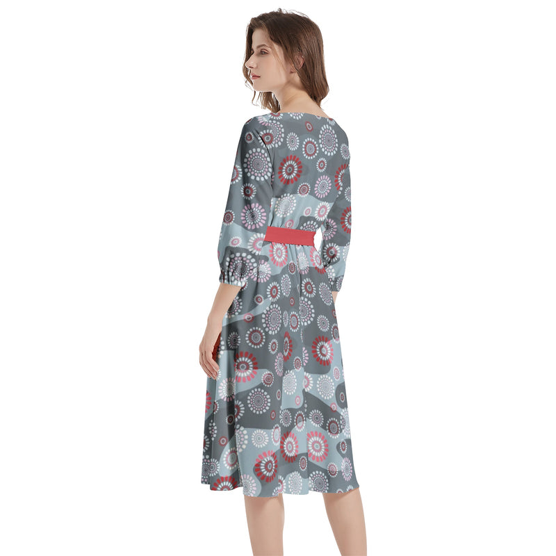 Boat Neck Belted Flared Dress - Objet D'Art