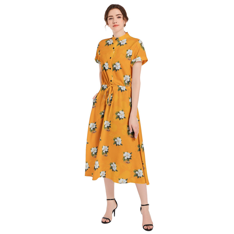 Drawstring Waist A-line Flared Midi Dress - Objet D'Art