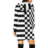 striped bw print 2 All Over Print Hoodie Mini Dress (Model H27) - Objet D'Art