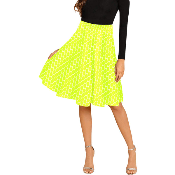 neon green hex print 5 Melete Pleated Midi Skirt (Model D15) - Objet D'Art