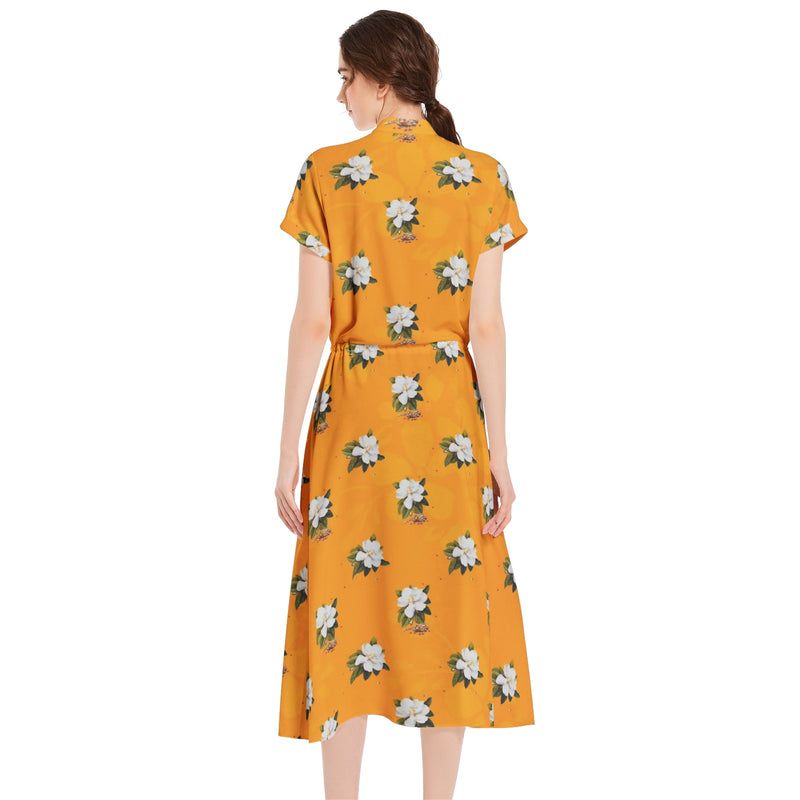 Drawstring Waist A-line Flared Midi Dress - Objet D'Art