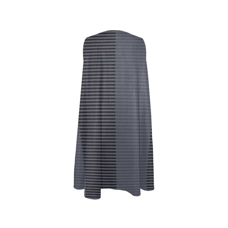 horizontal striped black gray print Sleeveless A-Line Pocket Dress (Model D57) - Objet D'Art