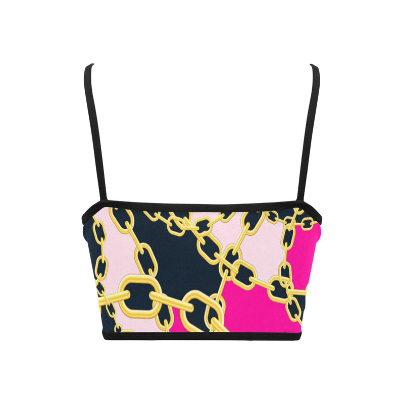 Chained Maiden fuchsia Women's Spaghetti Strap Crop Top (Model T67) - Objet D'Art