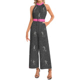 Bones, hearts, and Cobwebs Halter Neck Buckle Belted Jumpsuit - Objet D'Art