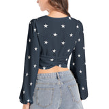 All Stars Women's Deep V-Neck Lantern Sleeve Crop Top - Objet D'Art