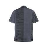 horizontal striped black gray print Men's Stand-Up Collar Short Sleeve Shirt - Objet D'Art