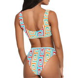 greek key print 2 A C Sport Top & High-Waisted Bikini Swimsuit (Model S07) - Objet D'Art