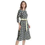 Boat Neck Belted Flared Dress - Objet D'Art