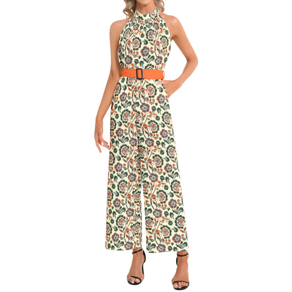 Halter Neck Buckle Belted Jumpsuit - Objet D'Art