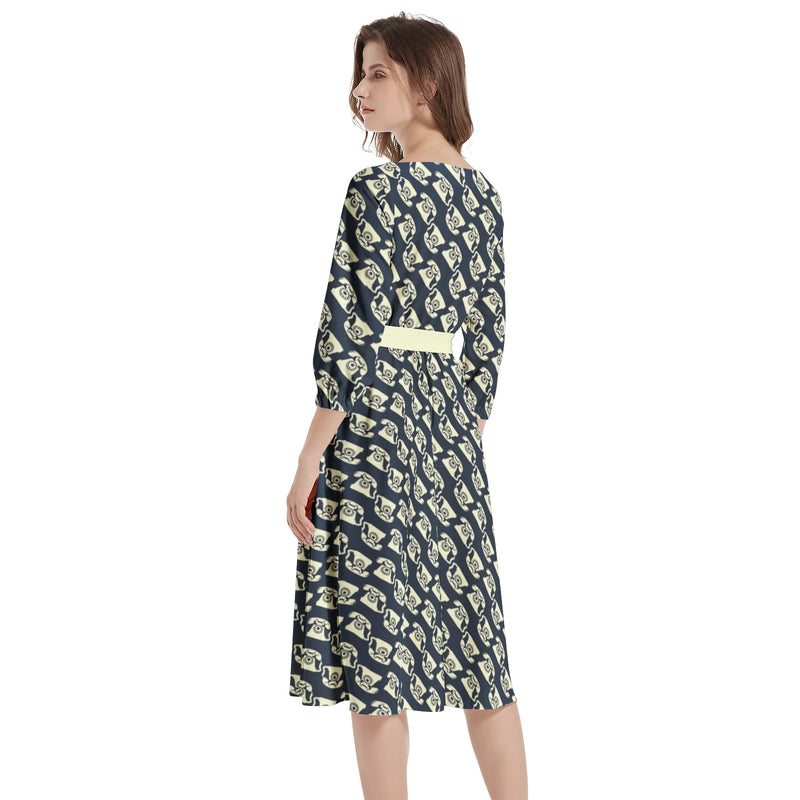 Boat Neck Belted Flared Dress - Objet D'Art