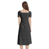 Skull Polka Dot Puff Sleeve Split Thigh Midi Dress - Objet D'Art