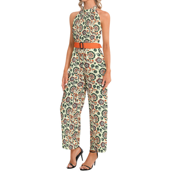 Halter Neck Buckle Belted Jumpsuit - Objet D'Art