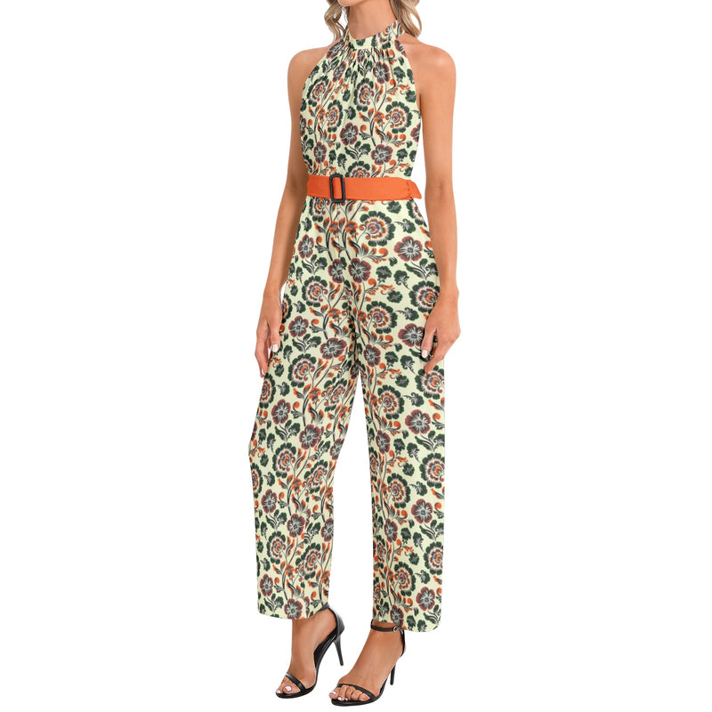 Halter Neck Buckle Belted Jumpsuit - Objet D'Art