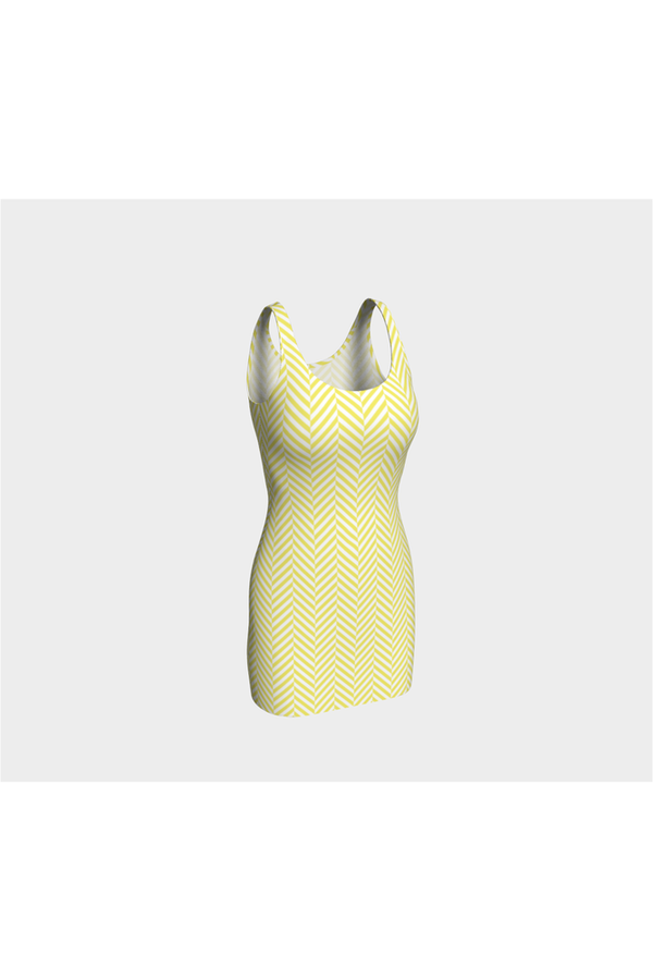 Yellow & White Herringbone Bodycon Dress - Objet D'Art