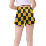 navy blue gold checkered print Women's Mid-Length Board Shorts (Model L55) - Objet D'Art
