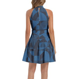 Bauhaus Blue Ruffle Hem Belted Halter Dress - Objet D'Art