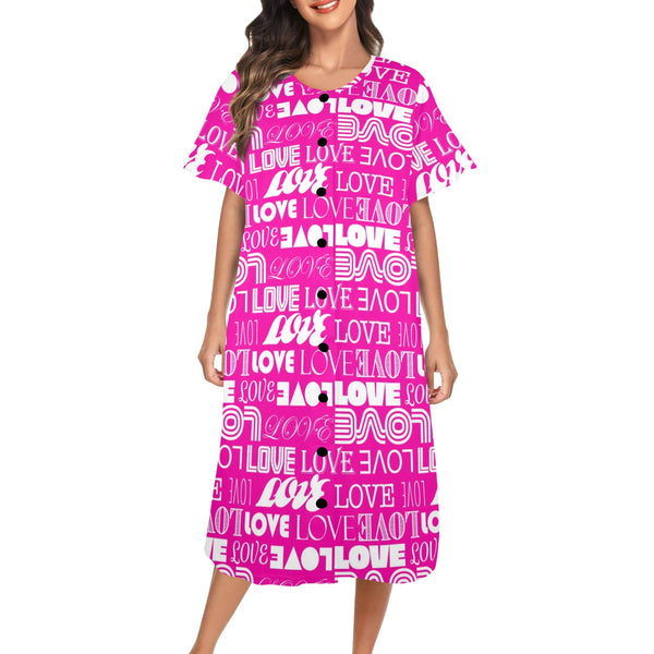 love print 11A Women's Button Front House Dress - Objet D'Art