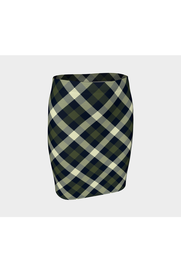 Military Chive Tartan Fitted Skirt - Objet D'Art