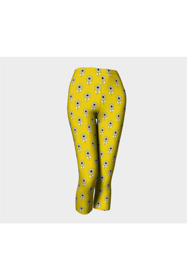 Pale Yellow Floral Capri Leggings - Objet D'Art