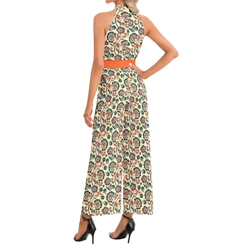 Halter Neck Buckle Belted Jumpsuit - Objet D'Art