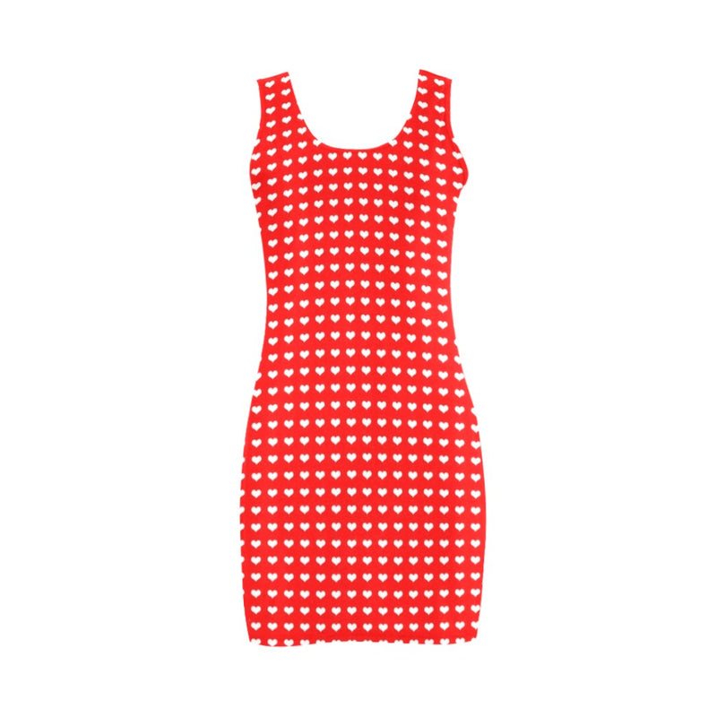 white heart red background print 2 Medea Vest Dress (Model D06) - Objet D'Art