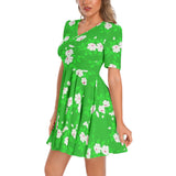 Floral Meadow Short Sleeve Ruched Bust Flared Hem Dress - Objet D'Art