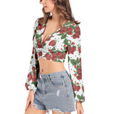 Colossal Raspberry Parfait Women's Deep V-Neck Lantern Sleeve Crop Top - Objet D'Art