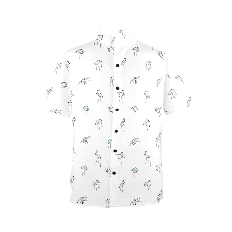 crane 4 hokusai print 2 Men's Stand-Up Collar Short Sleeve Shirt - Objet D'Art