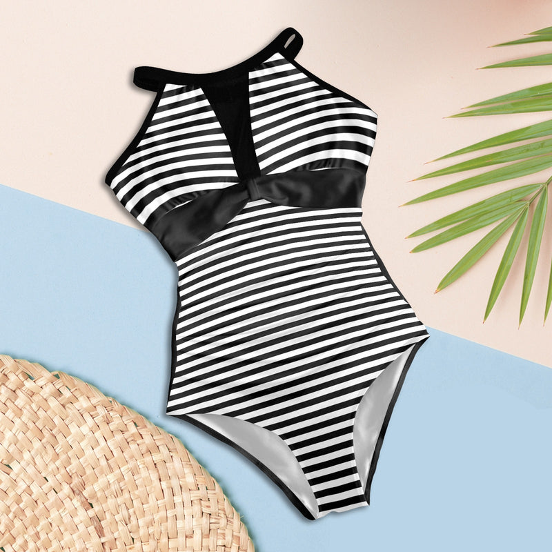 black 2 9k Women's High Neck Plunge Mesh Ruched Swimsuit (S43) - Objet D'Art