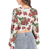 Colossal Raspberry Parfait Women's Deep V-Neck Lantern Sleeve Crop Top - Objet D'Art