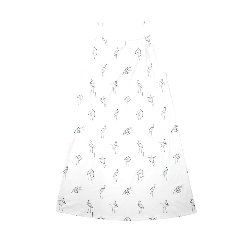 swan print asian print Drawstring Neck Sleeveless Dress (Model D68) - Objet D'Art