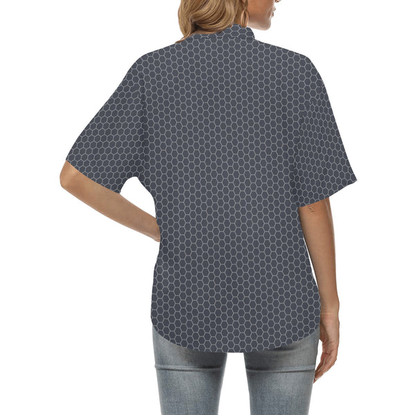 light gray hex print 5 All Over Print Hawaiian Shirt for Women (Model T58) - Objet D'Art