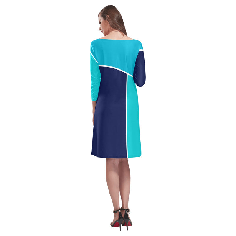 tri colored dress Rhea Loose Round Neck Dress(Model D22) - Objet D'Art