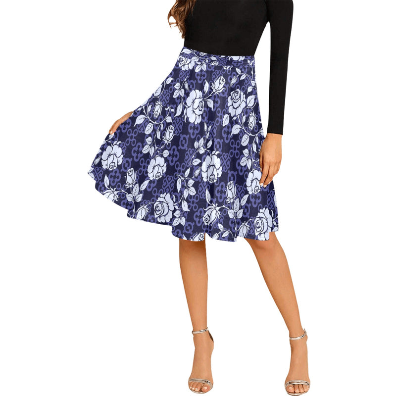 lavender roses adinkra print 2 Melete Pleated Midi Skirt (Model D15) - Objet D'Art