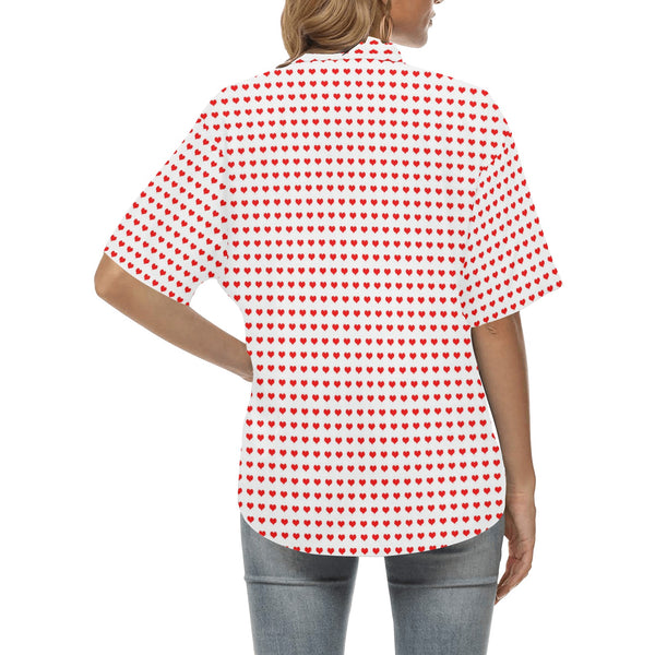 red hot hearts print All Over Print Hawaiian Shirt for Women (Model T58) - Objet D'Art