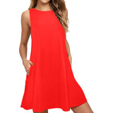 pure red print Sleeveless A-Line Pocket Dress (Model D57) - Objet D'Art