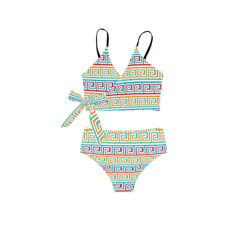 greek key print 2 A C Knot Side Bikini Swimsuit (Model S37) - Objet D'Art