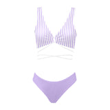 lavender solid light Cross String Bikini Set (Model S29) - Objet D'Art