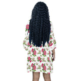 red pink white floral rose print 2 Half Sleeves V-Neck Mini Dress (Model D63) - Objet D'Art