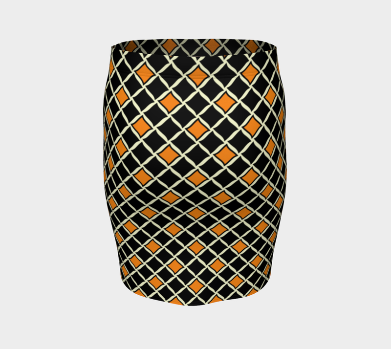 Orange Diamond Fitted Skirt - Objet D'Art