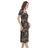 Puff Sleeve Split Thigh Midi Dress - Objet D'Art