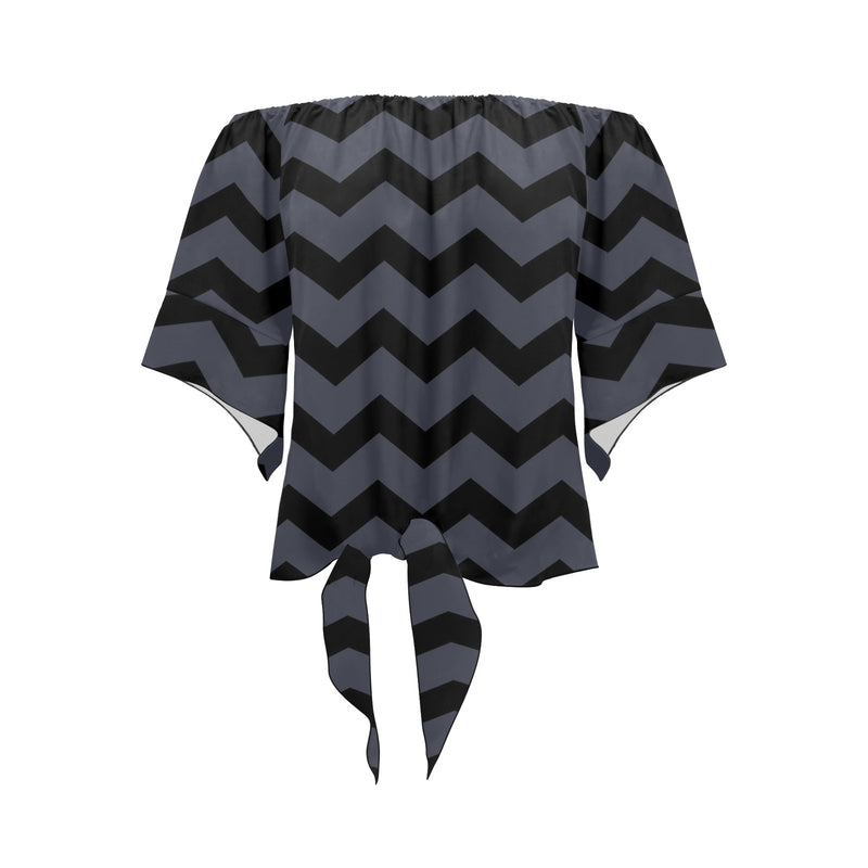 waves8 print Off Shoulder Knot Front Blouse (Model T71) - Objet D'Art