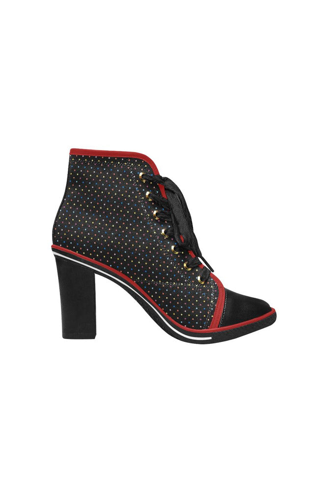 Colored Polkadots Women's Lace Up Chunky Heel Ankle Booties (Model 054) - Objet D'Art