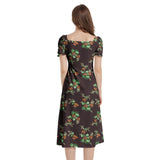 Puff Sleeve Split Thigh Midi Dress - Objet D'Art