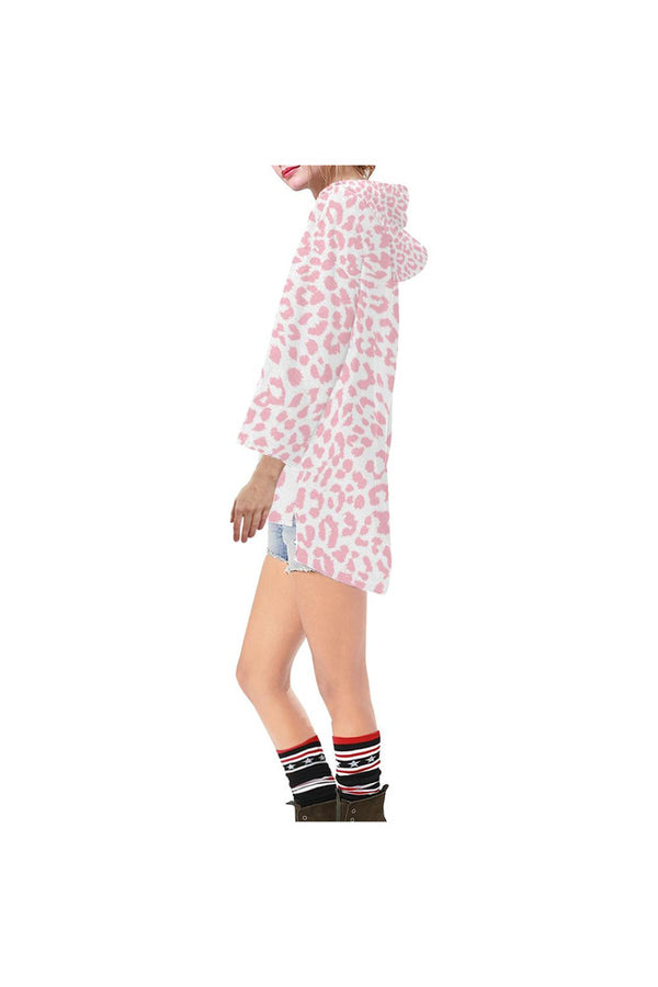 Pink Leopard Step Hem Tunic Hoodie for Women (Model H25) - Objet D'Art