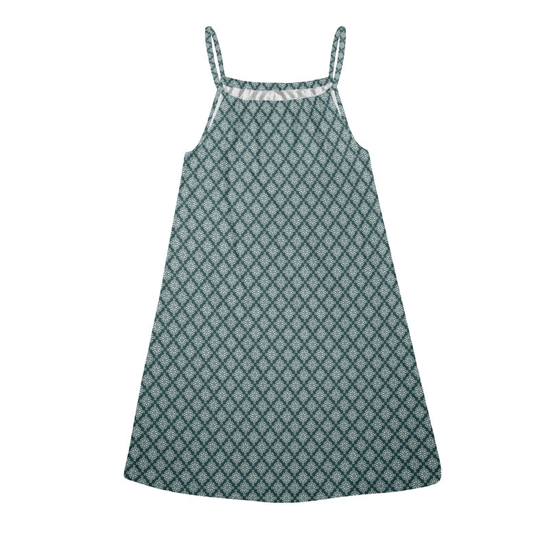 heart wheels print Drawstring Neck Sleeveless Dress (Model D68) - Objet D'Art