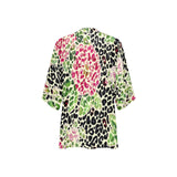 leopard rose print 2 Women's Kimono Chiffon Cover Up (Model H51) - Objet D'Art