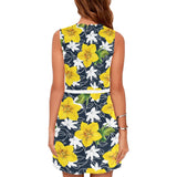 bright yellow white silhouette flora print Eos Women's Sleeveless Dress (Model D01) - Objet D'Art