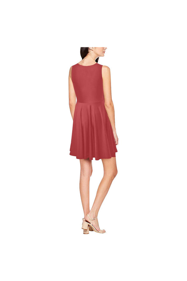 Coral Orange Thea Sleeveless Skater Dress(Model D19) - Objet D'Art
